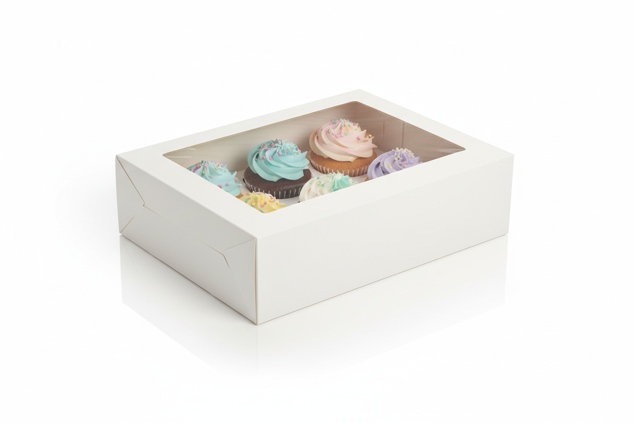 06 holes cupcake box white color with transparent window only on top