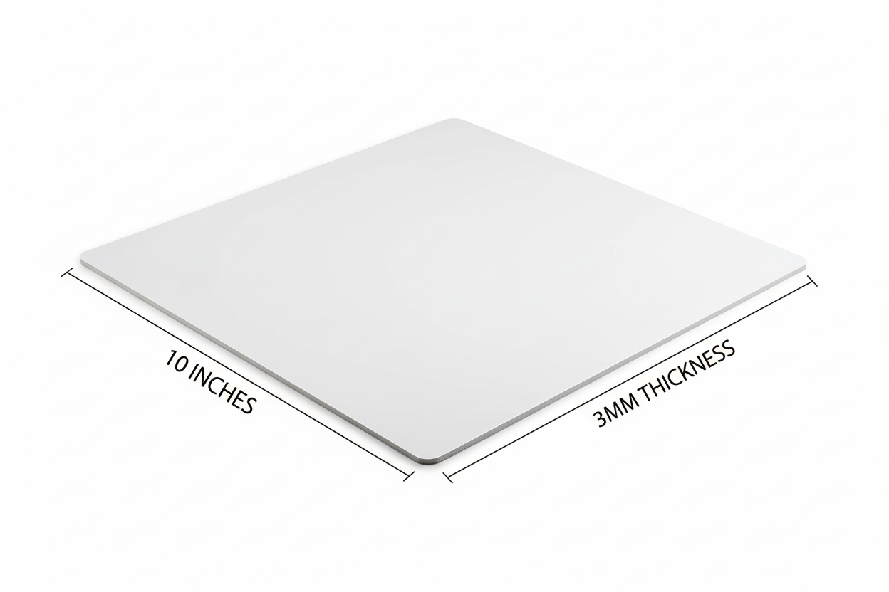 10x10 Super finish 3mm thickness White color cake board. mention measures 
