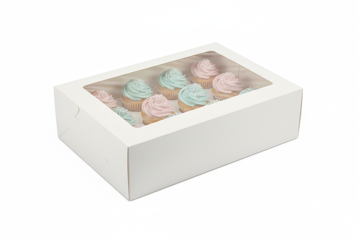 12 holes cupcake box white color with transparent window only on top 
