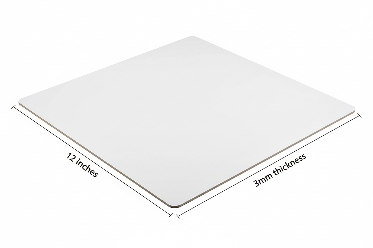 12x12 Super finish 3mm thickness White color cake board. mention measures 