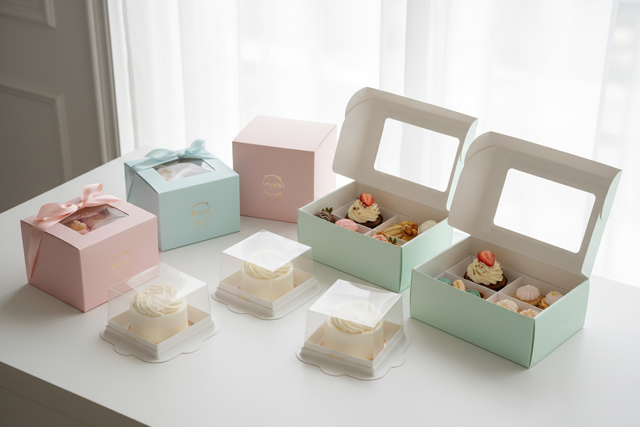 Showcase your single-serve creations and curated dessert collections with our Bento & Specialty Combo Boxes. This range includes dedicated boxes perfectly sized for the popular Bento Cake trend, as well as innovative Combination Boxes featuring secure slots for cupcakes alongside an open section for personalized treat assortments. Ideal for gifting, tasting flights, and custom orders, these boxes offer an elegant, modern, and secure packaging solution.
